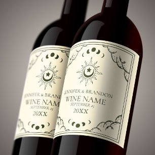 Étiquette Pour Bouteilles De Vin Étiquette de vin de mariage élégante verte olive c