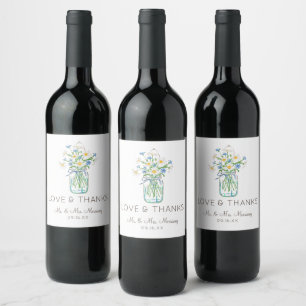 Étiquette Pour Bouteilles De Vin Étiquette de vin de mariage en pot de maçon rustiq