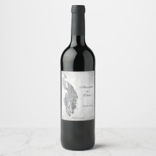 Étiquette Pour Bouteilles De Vin Étiquette de vin de mariage Paon Argenté