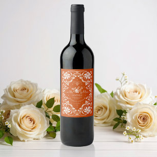 Étiquette Pour Bouteilles De Vin Étiquette de vin de mariage Shabby Chic Orange Brû