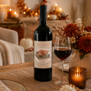 Étiquette Pour Bouteilles De Vin Étiquette de vin de Thanksgiving joyeux pour dinde