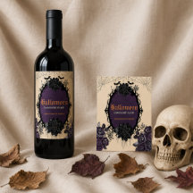 Étiquette de vin Halloween florale gothique avec n