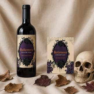 Étiquette Pour Bouteilles De Vin Étiquette de vin Halloween florale gothique avec n