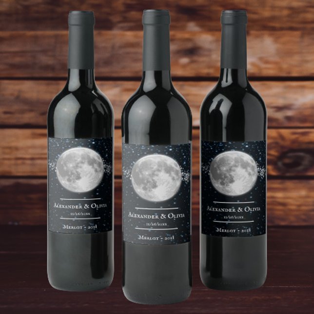 Étiquette Pour Bouteilles De Vin Étiquette de vin Mariage lunaire (Lunar Wedding  Wine Label)