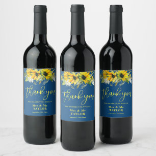 Étiquette Pour Bouteilles De Vin Étiquette de vin Mariage Sunflower bleu