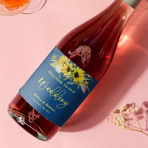 Étiquette Pour Bouteilles De Vin Étiquette de vin Mariage Sunflower bleu
