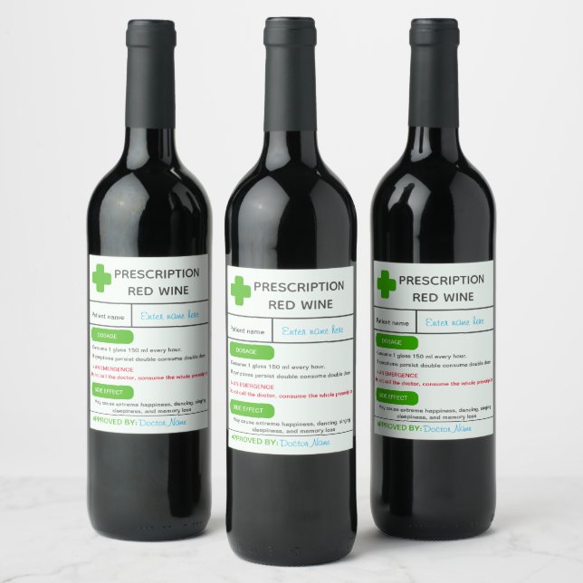 Étiquette Pour Bouteilles De Vin Étiquette de vin personnalisée drôle sur ordonnanc (Bouteilles)