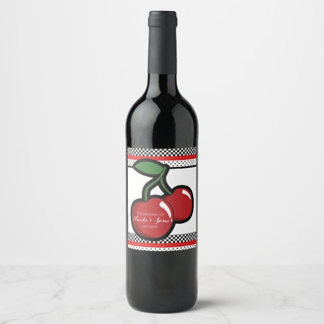 Étiquette Pour Bouteilles De Vin Étiquette de vin personnalisée rétro noir Cerises  (Devant)