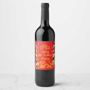 Étiquette Pour Bouteilles De Vin Étiquette de vin pour le Nouvel An chinois 2024 Dr