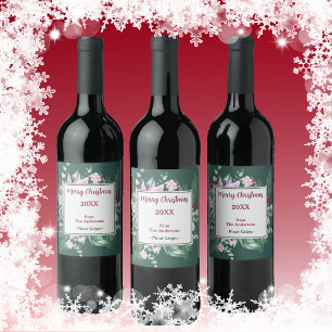 Étiquette Pour Bouteilles De Vin Étiquette de vin rose et vert de Noël
