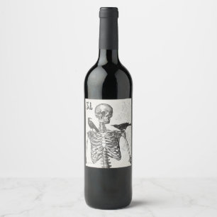 Étiquette Pour Bouteilles De Vin étiquette de vin squelette et corbeaux Éffrayant