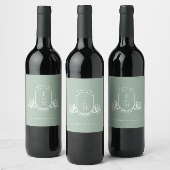 Étiquette Pour Bouteilles De Vin Étiquette de vin vintage Botanographie Monogram Cr (Bouteilles)