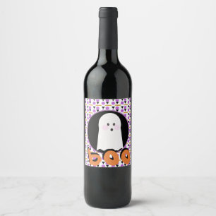 Étiquette Pour Bouteilles De Vin Étiquette de vin violet orange fantôme Halloween m