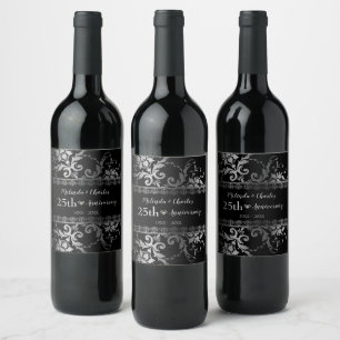 Étiquette Pour Bouteilles De Vin Étiquette De Vins En Argent Damas Et Dentelle