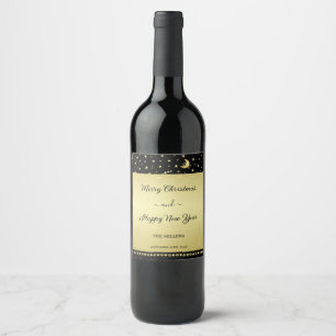 Étiquette Pour Bouteilles De Vin Etoiles de Noël brillantes or, pattes sur or et no