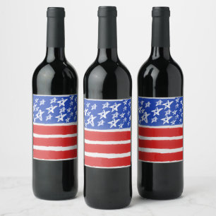 Étiquette Pour Bouteilles De Vin Étoiles et rayures, Patriotique, 4 juillet