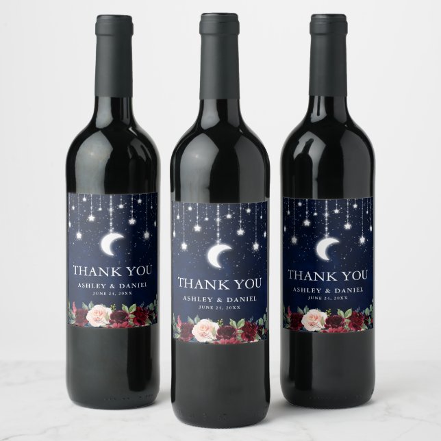 Étiquette Pour Bouteilles De Vin Étoiles Mariages célestes Lumineuses Florales (Bouteilles)