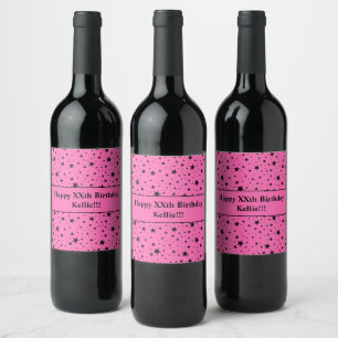 Étiquette Pour Bouteilles De Vin Étoiles Noires Avec Message Sur Anniversaire Rose