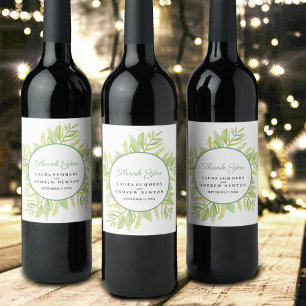 Étiquette Pour Bouteilles De Vin Eucalyptus aquarelle art vert feuilles merci