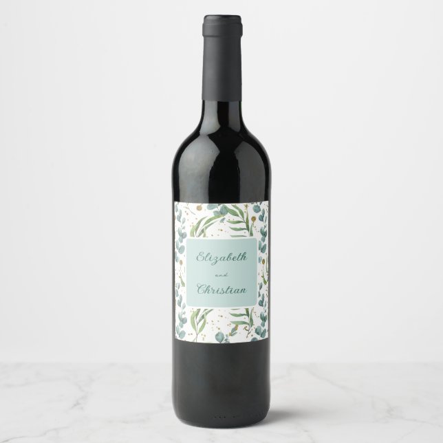 Étiquette Pour Bouteilles De Vin Eucalyptus Et Mariage Or (Devant)