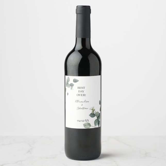 Étiquette Pour Bouteilles De Vin Eucalyptus Fête des mariées verte Couples (Devant)