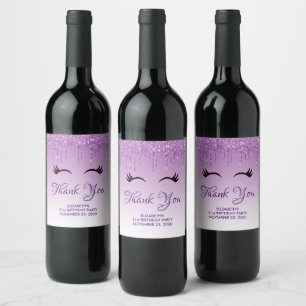 Étiquette Pour Bouteilles De Vin Eyelashes rose et noir élégant sur Parties scintil