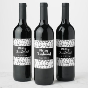 Étiquette Pour Bouteilles De Vin Fa moderne noir et blanc La La La Christmas Wrapp
