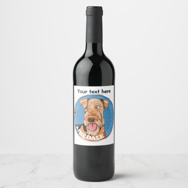 Étiquette Pour Bouteilles De Vin Face Airedale Terrier (Devant)