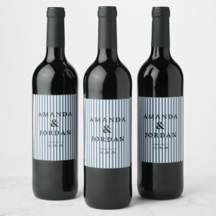 Étiquette Pour Bouteilles De Vin Faire invitation de mariage rayée bleue élégante