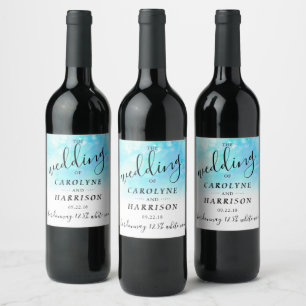 Étiquette Pour Bouteilles De Vin Faire-part de mariage d'aquarelle Ombre - bleu