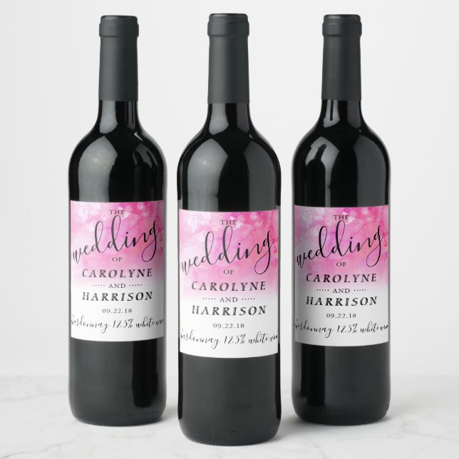 Étiquette Pour Bouteilles De Vin Faire-part de mariage d'aquarelle Ombre - rose (Bouteilles)