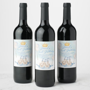 Étiquette Pour Bouteilles De Vin Fairytale prince castle Gold Crown 2e anniversaire