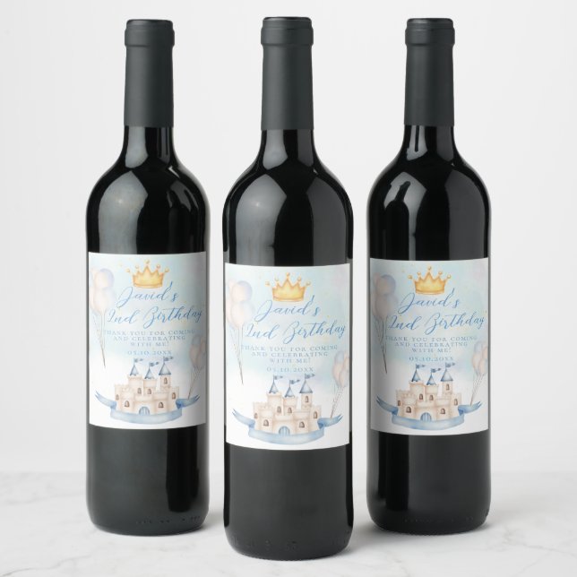 Étiquette Pour Bouteilles De Vin Fairytale prince castle Gold Crown 2e anniversaire (Bouteilles)