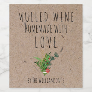 Étiquette Pour Bouteilles De Vin Fait maison avec amour Vin Mulled Kraft Étiquette 