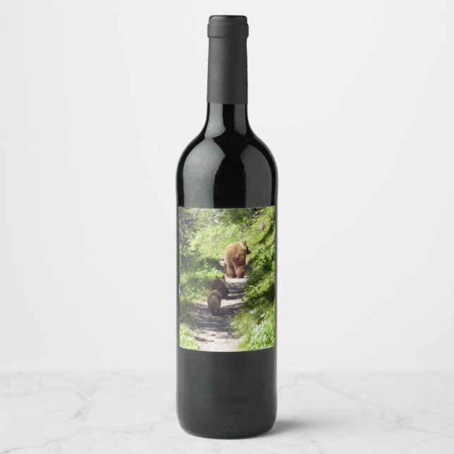 Étiquette Pour Bouteilles De Vin Famille d'ours Brown (Devant)