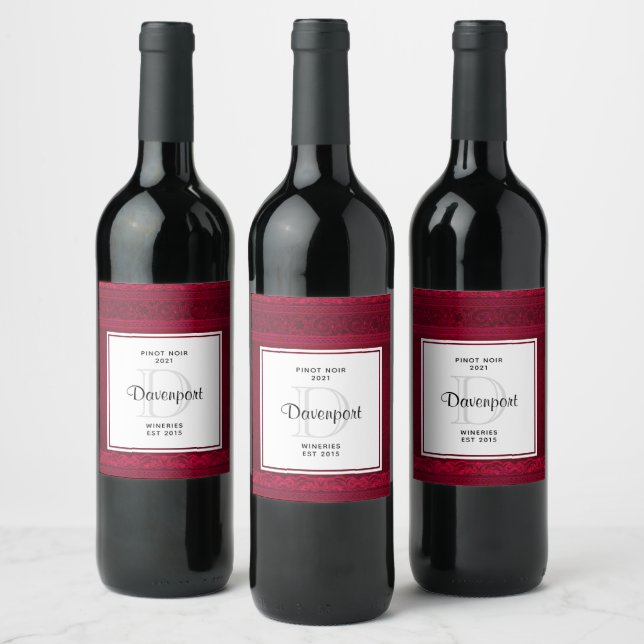 Étiquette Pour Bouteilles De Vin Fancy & Elegant Arrière - plan rouge élégant (Bouteilles)