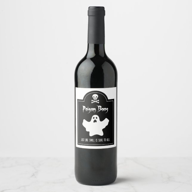 Étiquette Pour Bouteilles De Vin Fantôme d'Halloween noir et blanc (Devant)