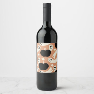 Étiquette Pour Bouteilles De Vin Fantômes espiègles et citrouilles sur fond noir – 
