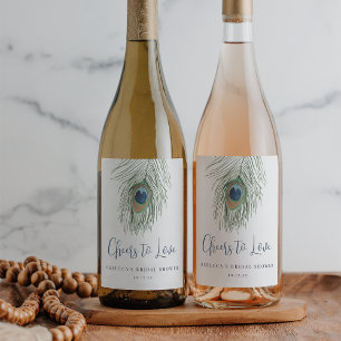 Étiquette Pour Bouteilles De Vin Faveur de mariage Plume de Paon Aquarelle