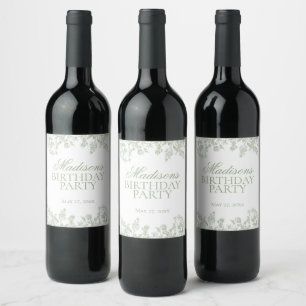 Étiquette Pour Bouteilles De Vin Faveurs d'anniversaire florales vintage en sage ch