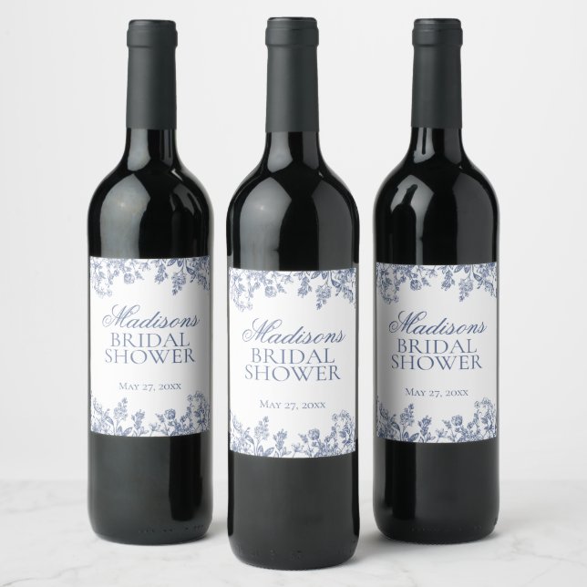 Étiquette Pour Bouteilles De Vin Faveurs de mariage floral chinoiserie bleue (Bouteilles)