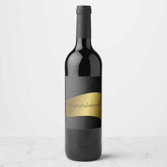 Étiquette Pour Bouteilles De Vin Félicitation ! Sleek Gold Band sur cuir noir (Devant)