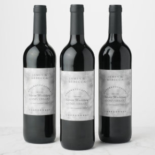 Étiquette Pour Bouteilles De Vin Félicitations à l'anniversaire du Mariage d'argent