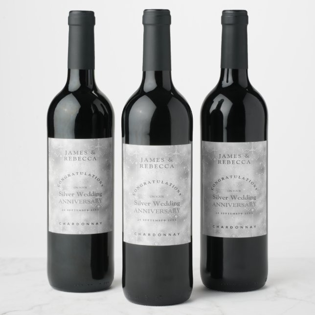 Étiquette Pour Bouteilles De Vin Félicitations à l'anniversaire du Mariage d'argent (Bouteilles)