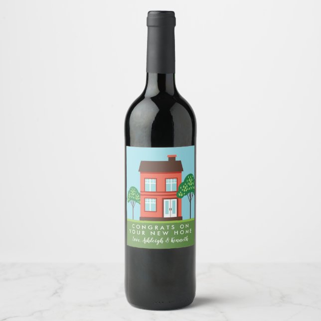 Étiquette Pour Bouteilles De Vin Félicitations À Votre Nouvelle Maison Mignonne (Devant)