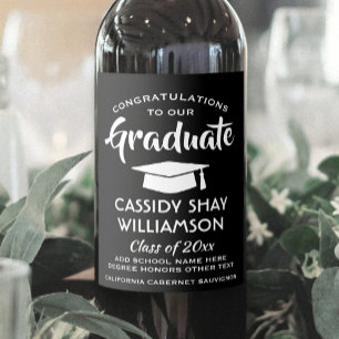 Étiquette Pour Bouteilles De Vin Félicitations Diplômé Moderne Noir et Blanc