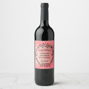Étiquette Pour Bouteilles De Vin Félicitations Graduation Pink Vintage Floral