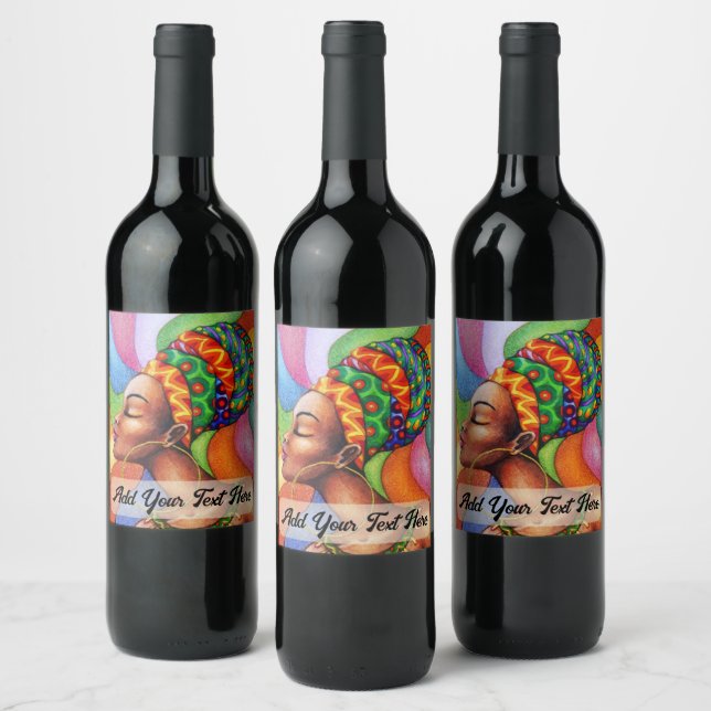 Étiquette Pour Bouteilles De Vin Femme africaine avec cire tissu traditionnel (Bouteilles)