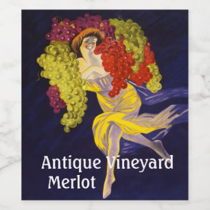 Étiquette Pour Bouteilles De Vin FEMME AVEC RAISINS, RÉCOLTE DE VIGNE Art Nouveau