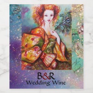 Étiquette Pour Bouteilles De Vin FEMME ROMANTIQUE AVEC PEACOCK FEACOCK Mariage Turq
